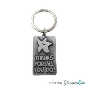 Thanks For All You Do! Smiling Star Appreciation Key Chain Key Fob Silver Tone